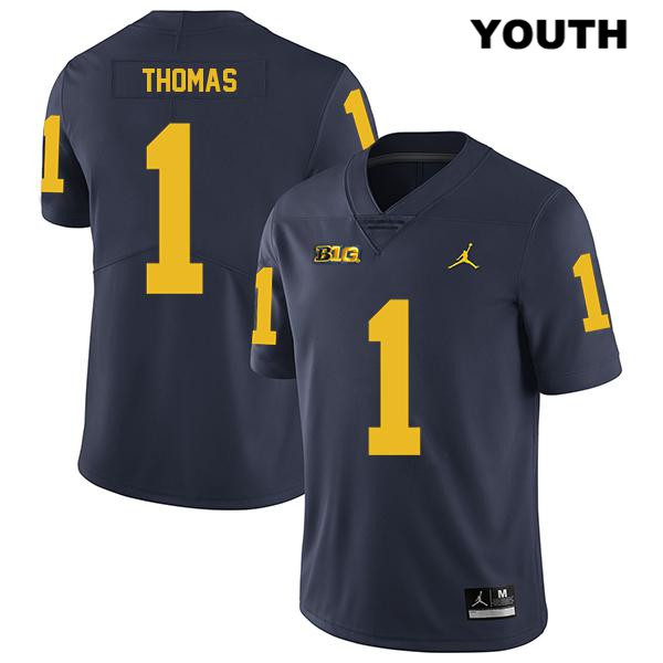 Youth NCAA Michigan Wolverines Ambry Thomas #1 Navy Jordan Brand Authentic Stitched Legend Football College Jersey UX25N55AA